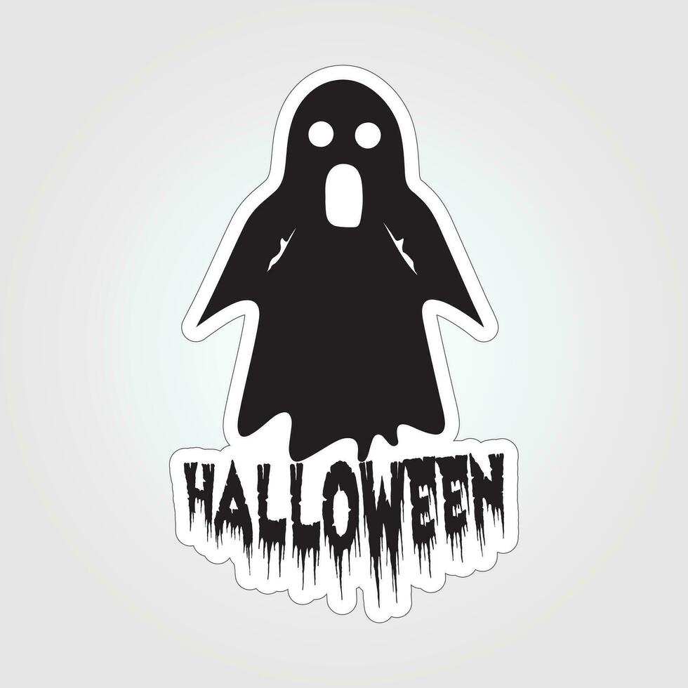 A sticker with a ghost on it, Halloween ghost cartoon character sticker vector