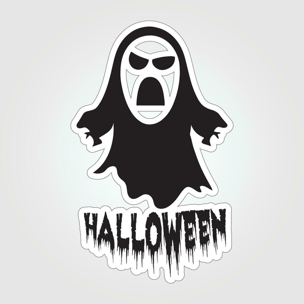 A sticker with a ghost on it, Halloween ghost cartoon character sticker vector