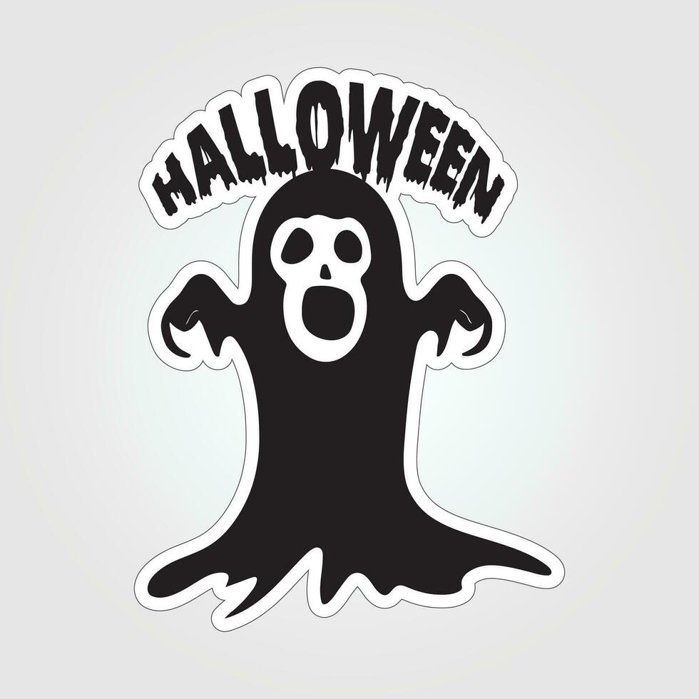 A sticker with a ghost on it, Halloween ghost cartoon character sticker vector