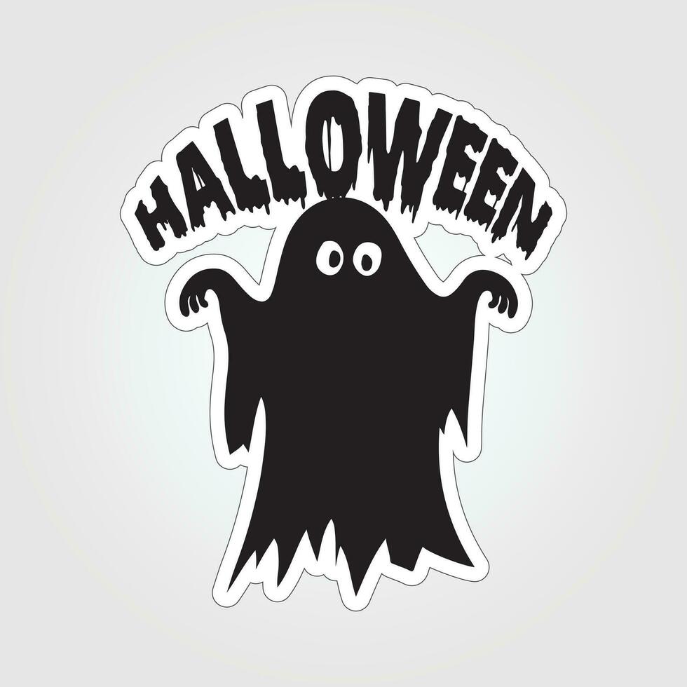 A sticker with a ghost on it, Halloween ghost cartoon character sticker vector