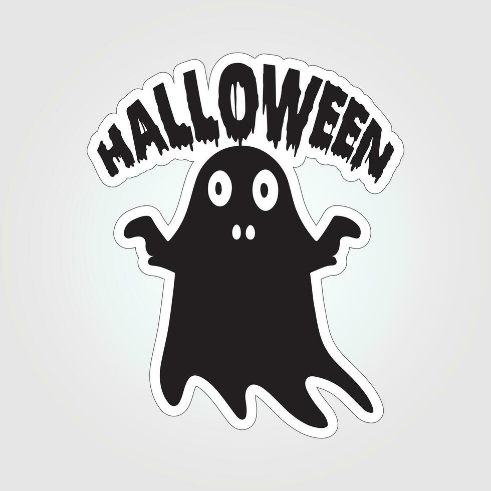 A sticker with a ghost on it, Halloween ghost cartoon character sticker vector