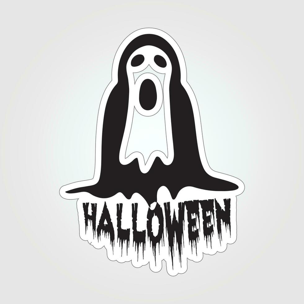 A sticker with a ghost on it, Halloween ghost cartoon character sticker vector