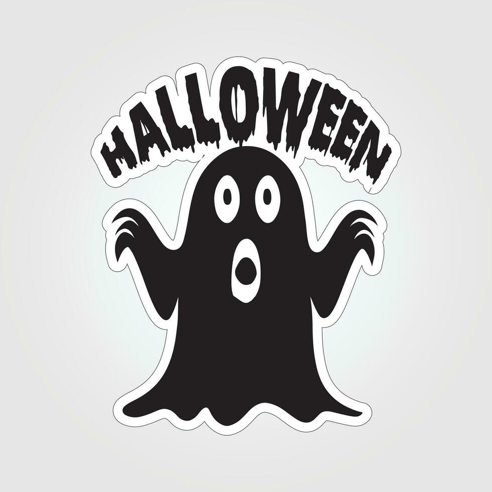A sticker with a ghost on it, Halloween ghost cartoon character sticker vector