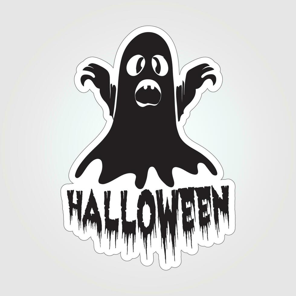 A sticker with a ghost on it, Halloween ghost cartoon character sticker vector