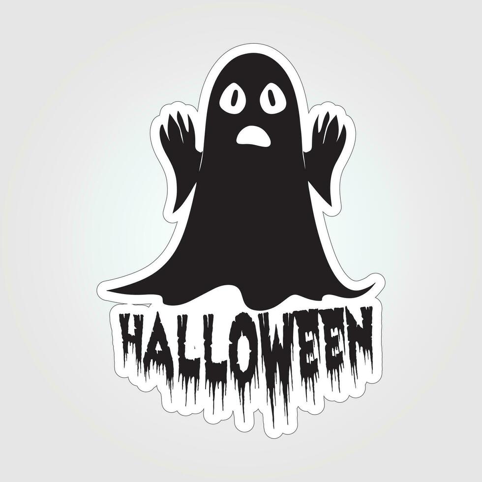 A sticker with a ghost on it, Halloween ghost cartoon character sticker vector