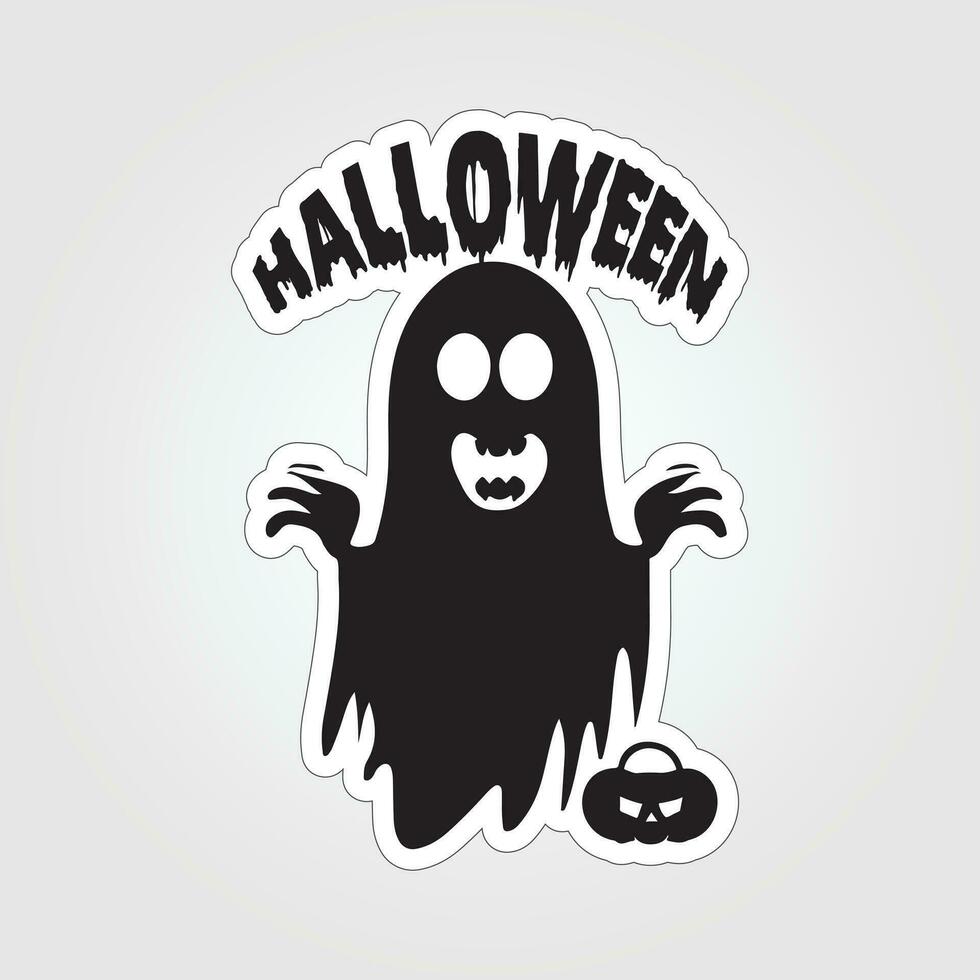 A sticker with a ghost on it, Halloween ghost cartoon character sticker vector