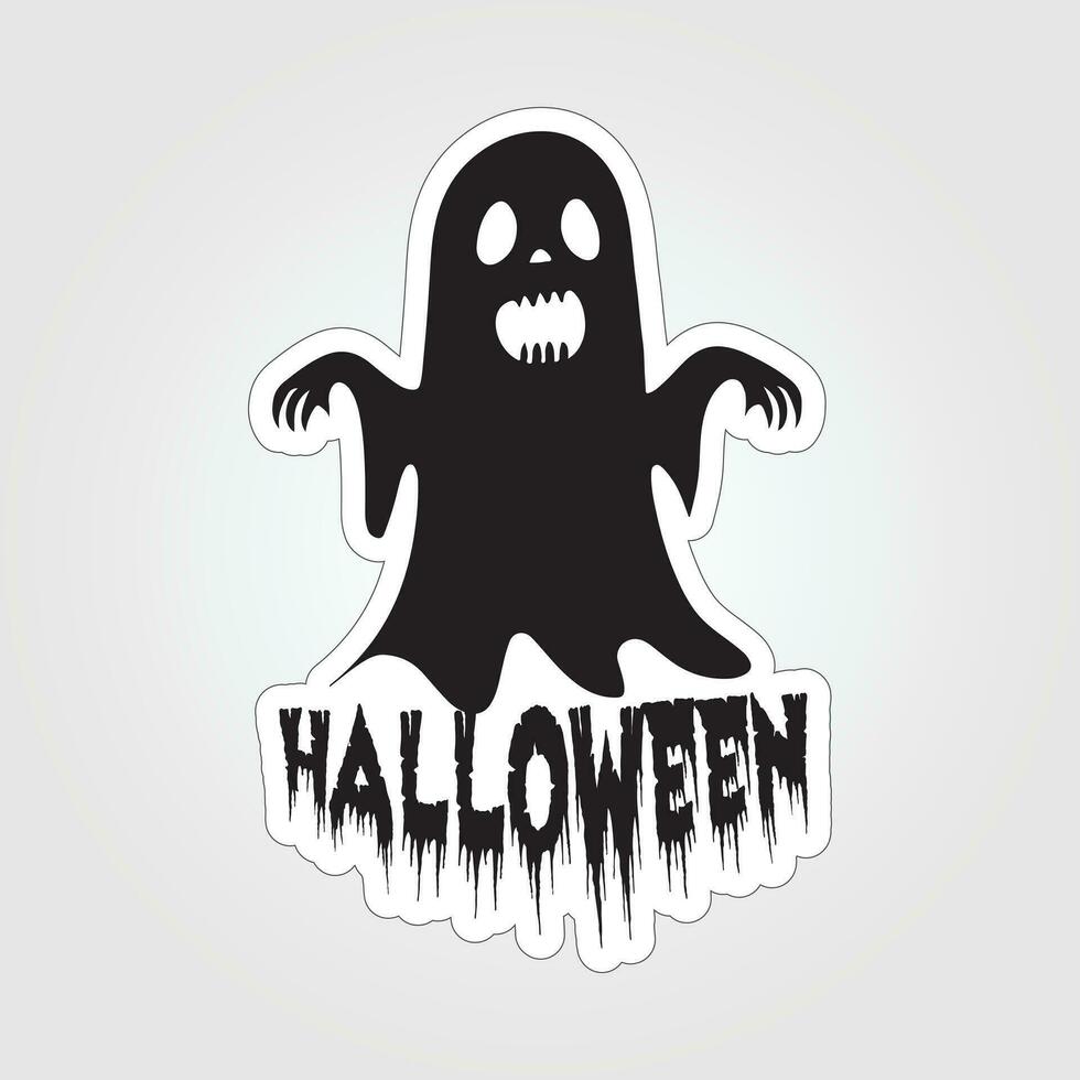 A sticker with a ghost on it, Halloween ghost cartoon character sticker vector