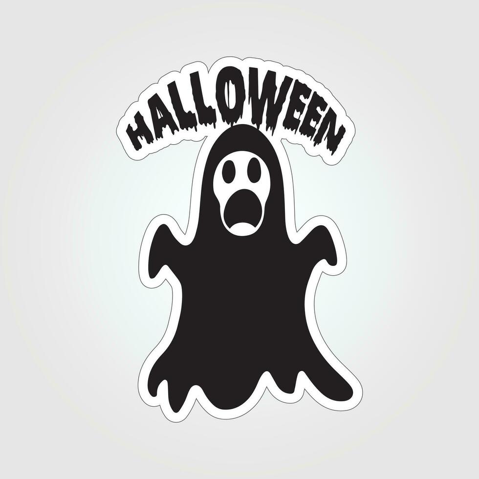 A sticker with a ghost on it, Halloween ghost cartoon character sticker vector