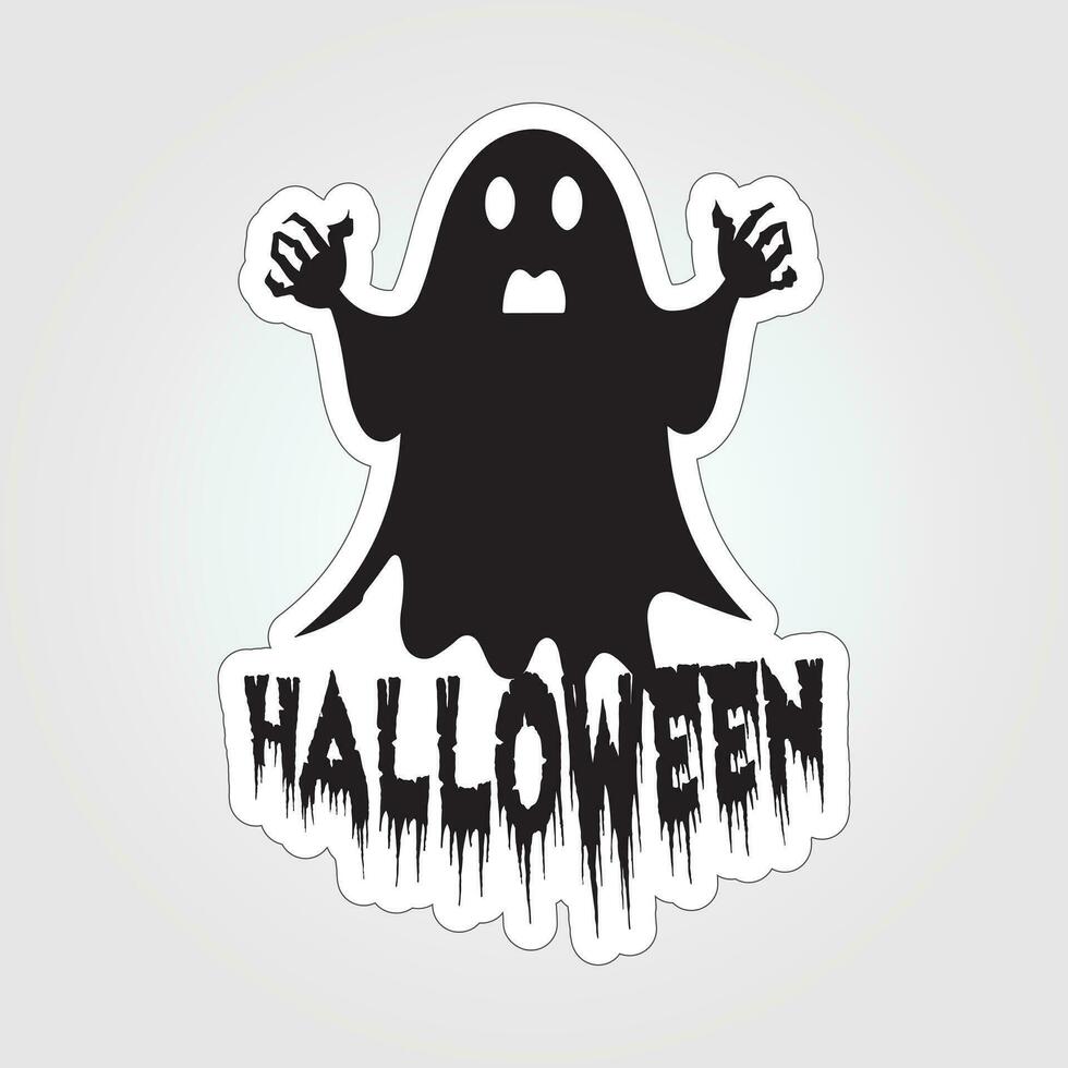 A sticker with a ghost on it, Halloween ghost cartoon character sticker vector