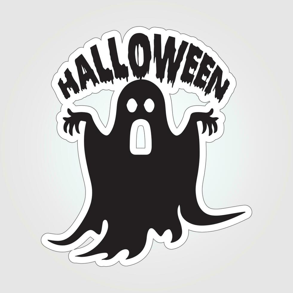 A sticker with a ghost on it, Halloween ghost cartoon character sticker vector