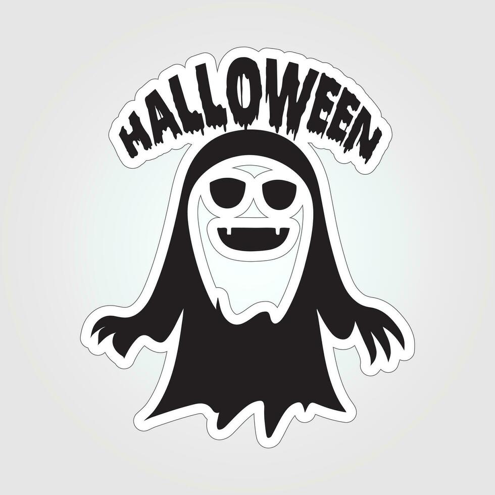A sticker with a ghost on it, Halloween ghost cartoon character sticker vector