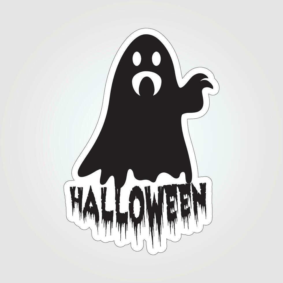 A sticker with a ghost on it, Halloween ghost cartoon character sticker vector