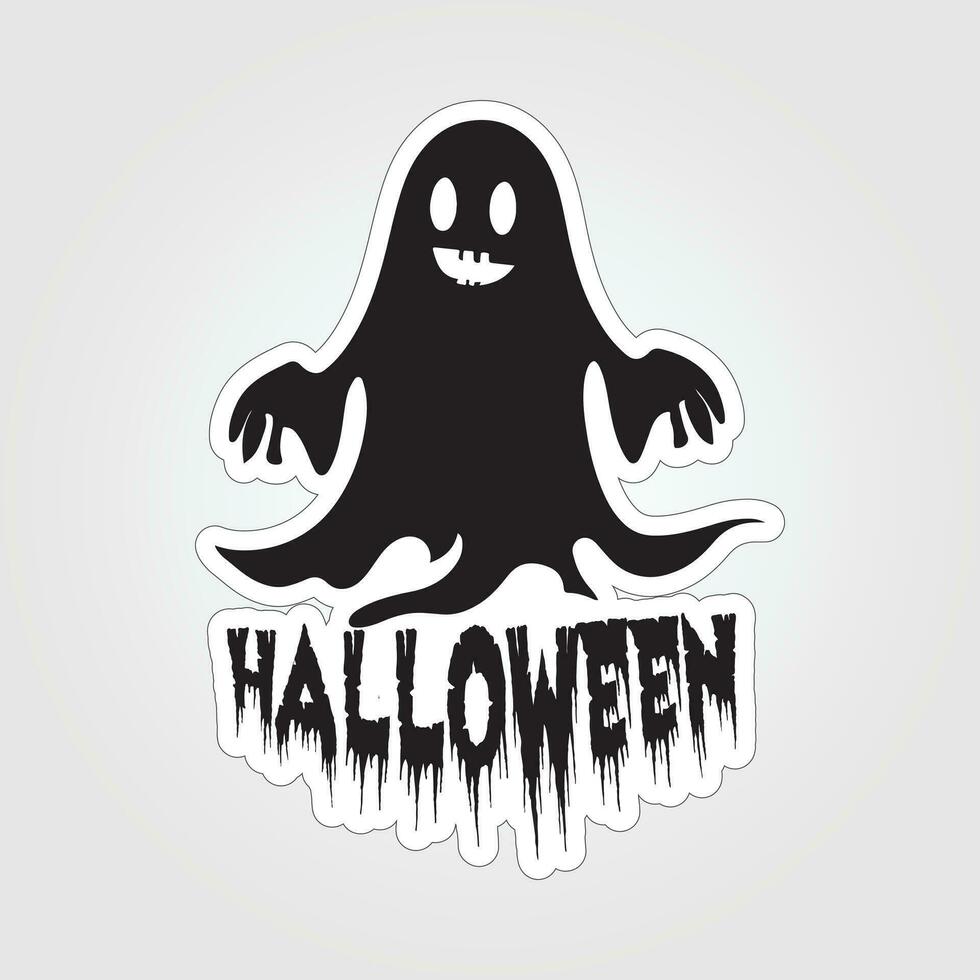 A sticker with a ghost on it, Halloween ghost cartoon character sticker vector