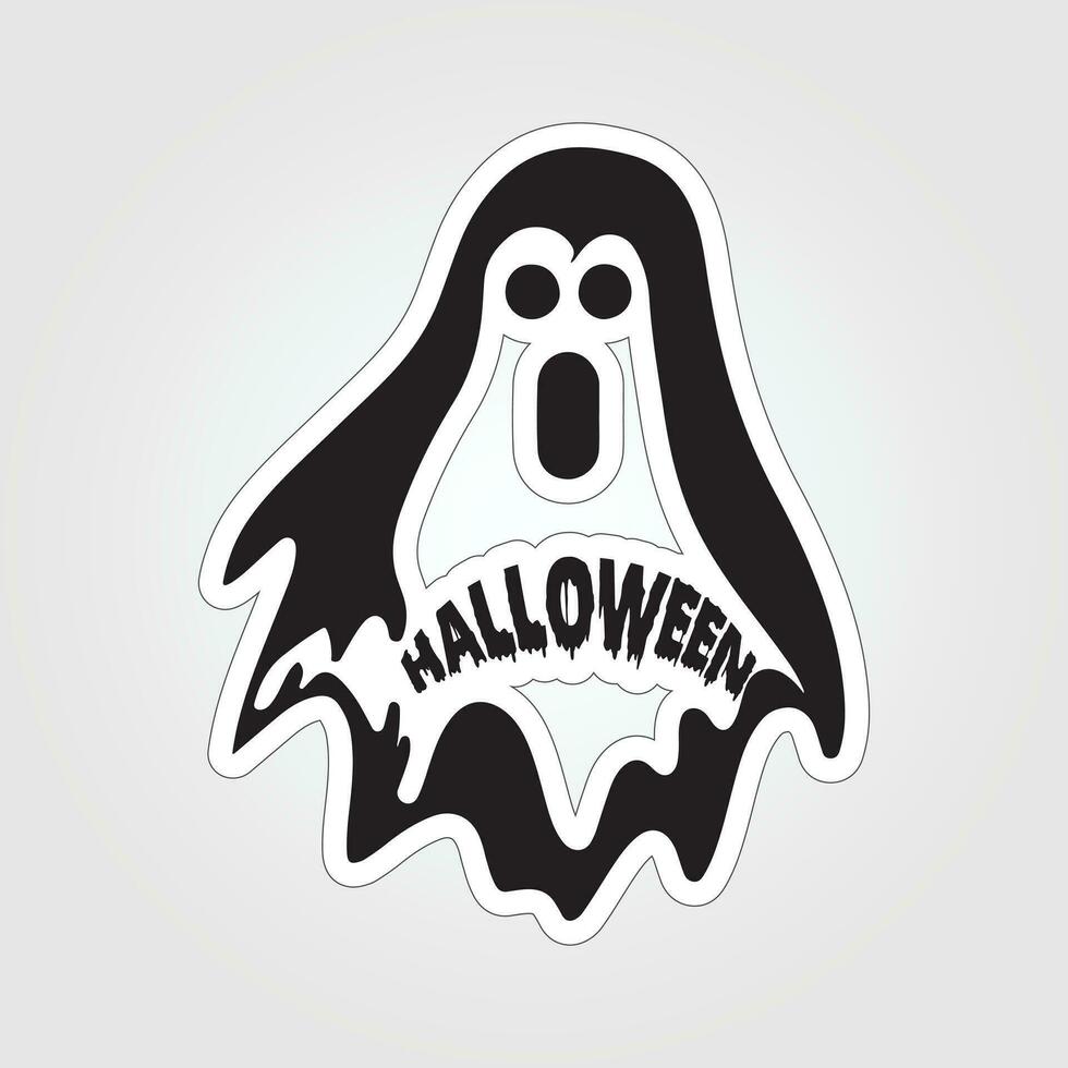 A sticker with a ghost on it, Halloween ghost cartoon character sticker vector