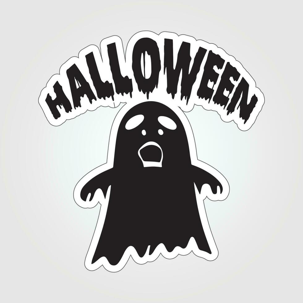 A sticker with a ghost on it, Halloween ghost cartoon character sticker vector