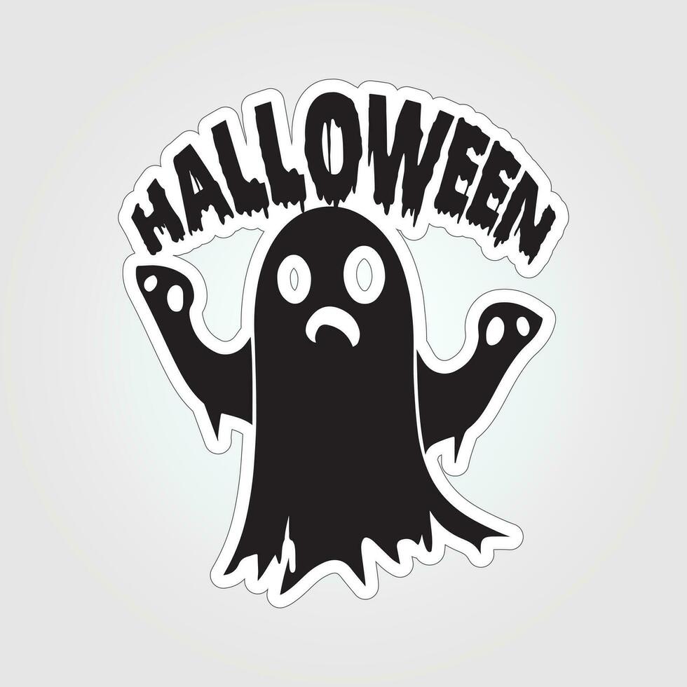 A sticker with a ghost on it, Halloween ghost cartoon character sticker vector