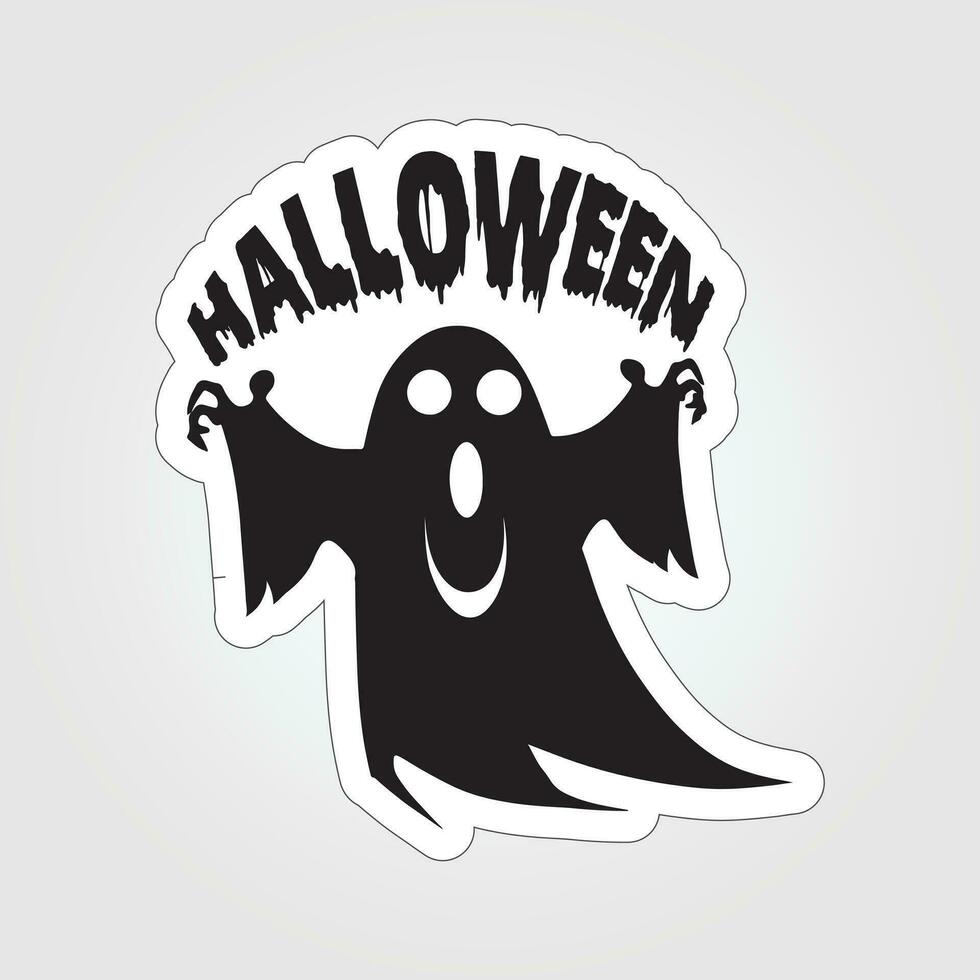 A sticker with a ghost on it, Halloween ghost cartoon character sticker vector