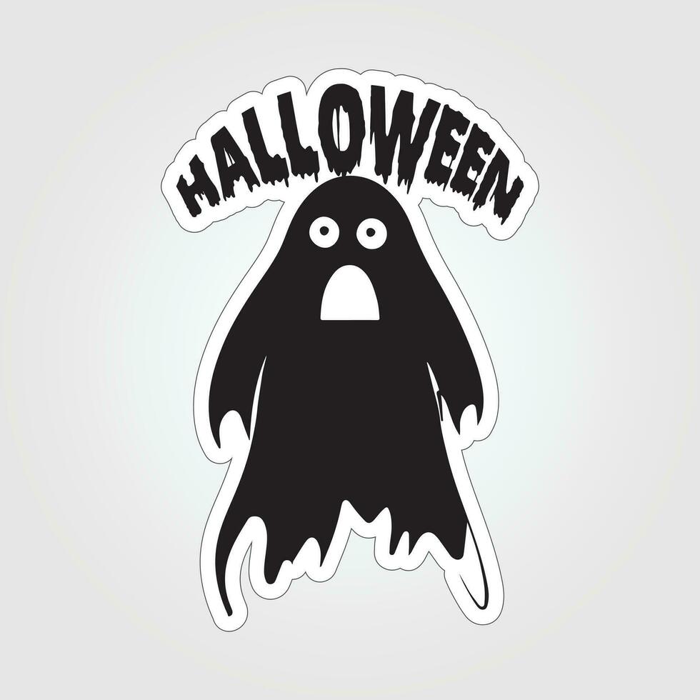 A sticker with a ghost on it, Halloween ghost cartoon character sticker vector
