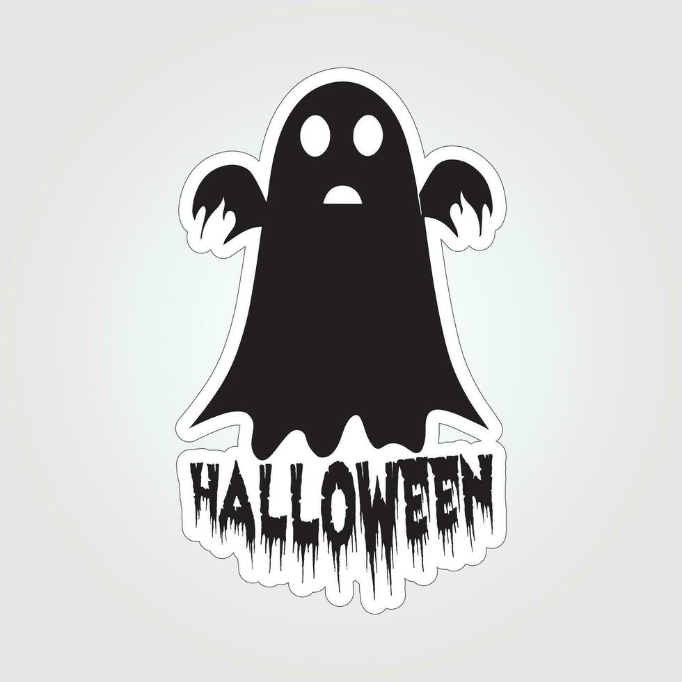 A sticker with a ghost on it, Halloween ghost cartoon character sticker vector