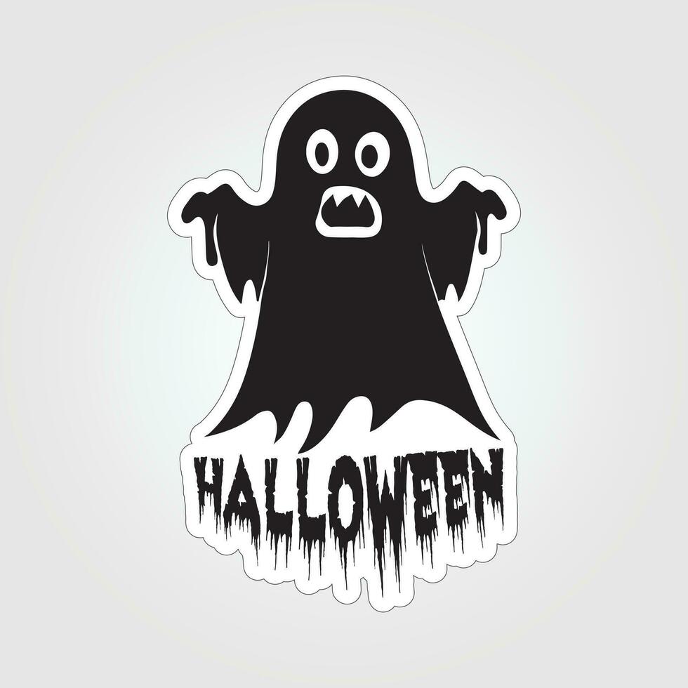 A sticker with a ghost on it, Halloween ghost cartoon character sticker vector