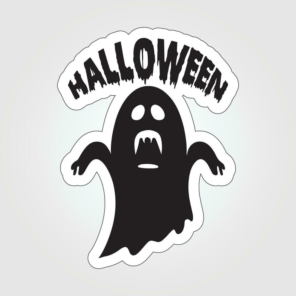 A sticker with a ghost on it, Halloween ghost cartoon character sticker vector