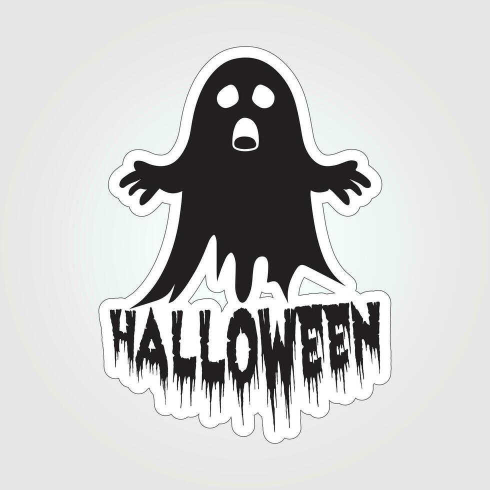 A sticker with a ghost on it, Halloween ghost cartoon character sticker vector