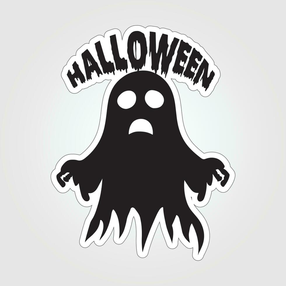 A sticker with a ghost on it, Halloween ghost cartoon character sticker vector