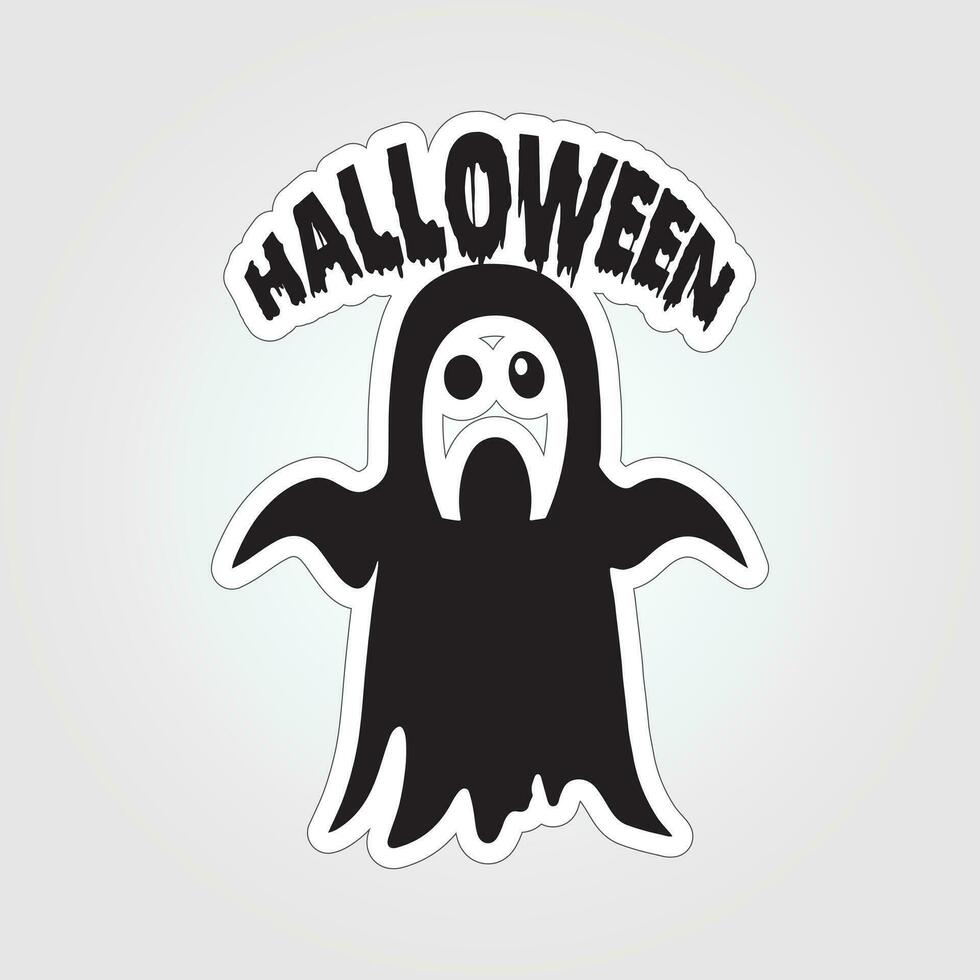 A sticker with a ghost on it, Halloween ghost cartoon character sticker vector