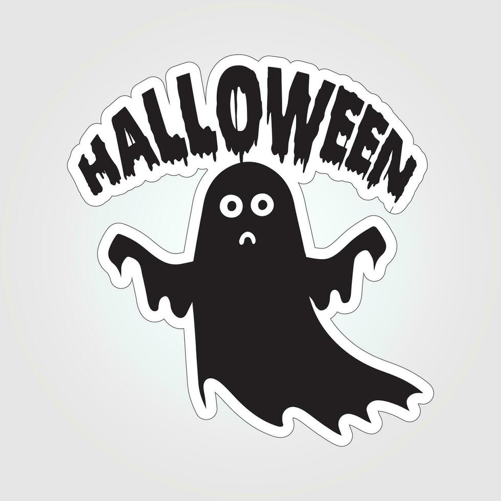 A sticker with a ghost on it, Halloween ghost cartoon character sticker vector