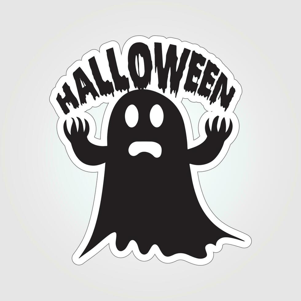 A sticker with a ghost on it, Halloween ghost cartoon character sticker vector
