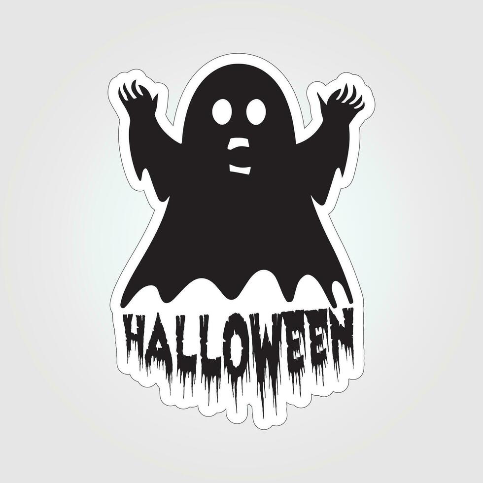 A sticker with a ghost on it, Halloween ghost cartoon character sticker vector