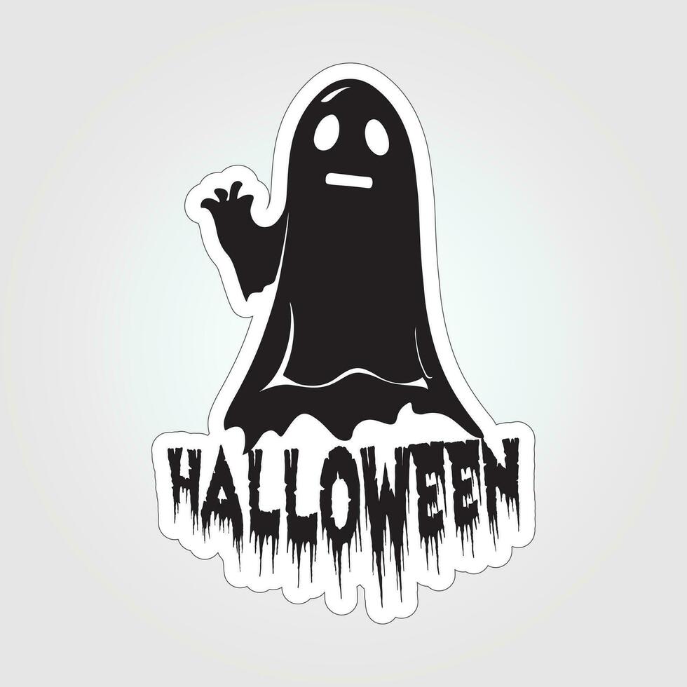 A sticker with a ghost on it, Halloween ghost cartoon character sticker vector