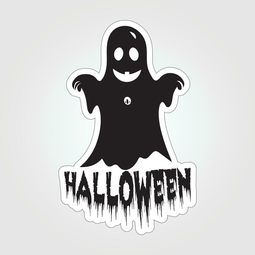 A sticker with a ghost on it, Halloween ghost cartoon character sticker vector