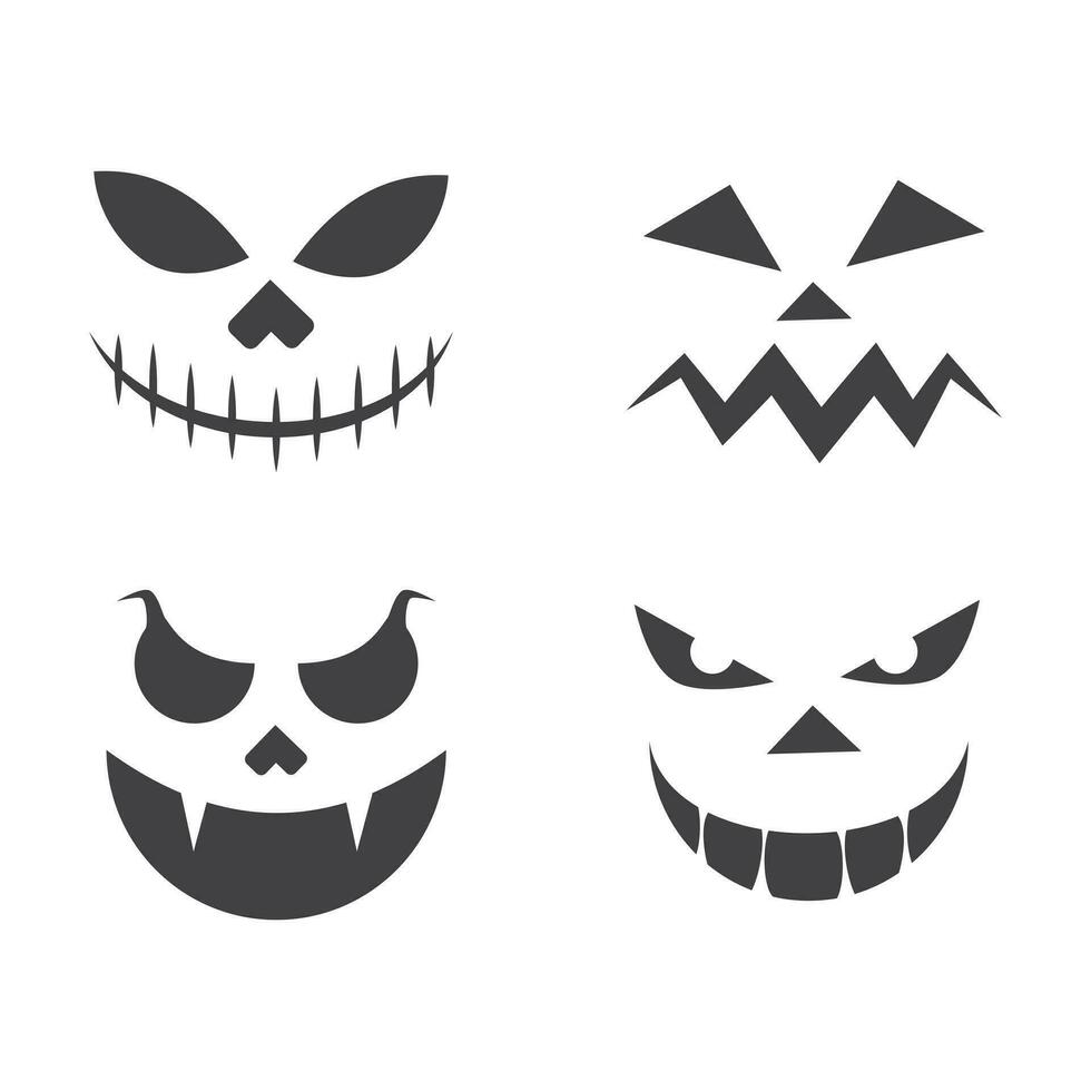 Jack O Lantern Monster Face Expression set of 4 in many different variation sad angry scary happy emotion editable for Halloween content asset vector