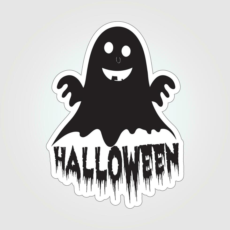 A sticker with a ghost on it, Halloween ghost cartoon character sticker vector