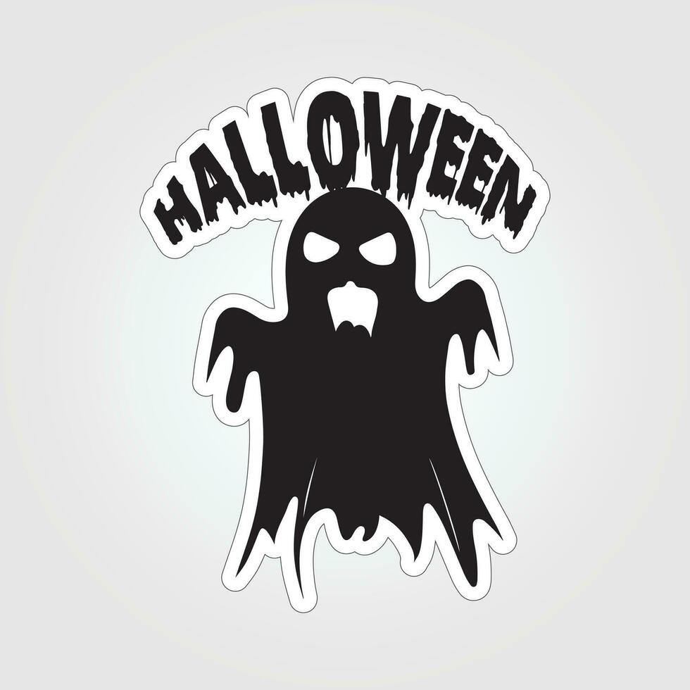 A sticker with a ghost on it, Halloween ghost cartoon character sticker vector