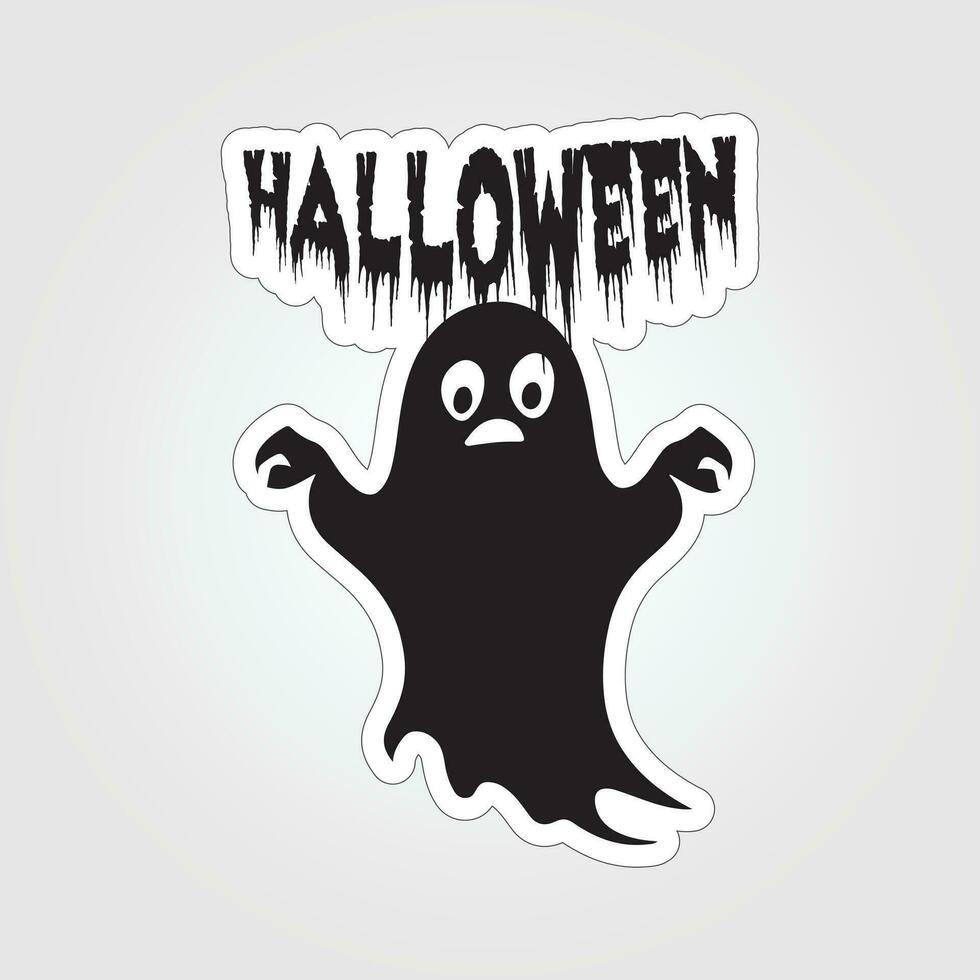 A sticker with a ghost on it, Halloween ghost cartoon character sticker vector