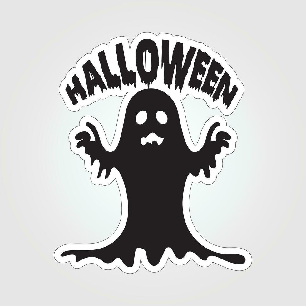 A sticker with a ghost on it, Halloween ghost cartoon character sticker vector