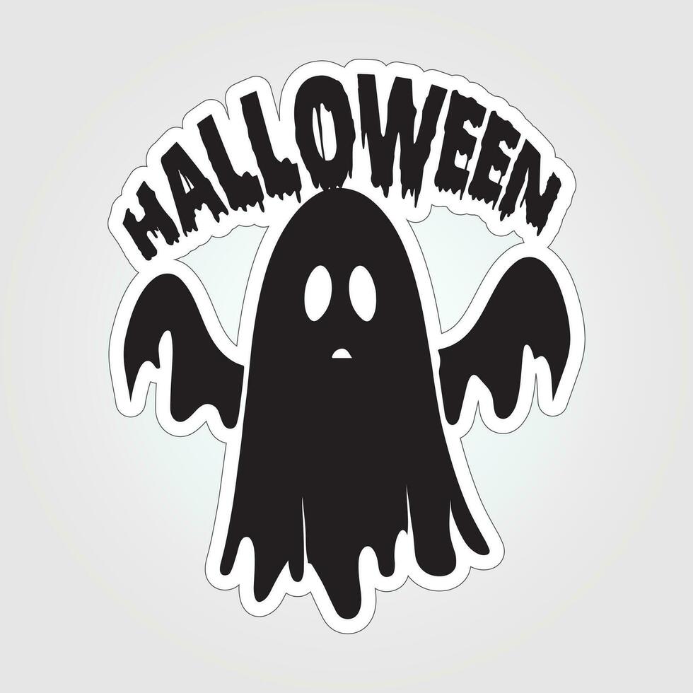A sticker with a ghost on it, Halloween ghost cartoon character sticker vector