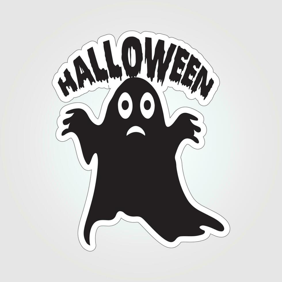 A sticker with a ghost on it, Halloween ghost cartoon character sticker vector