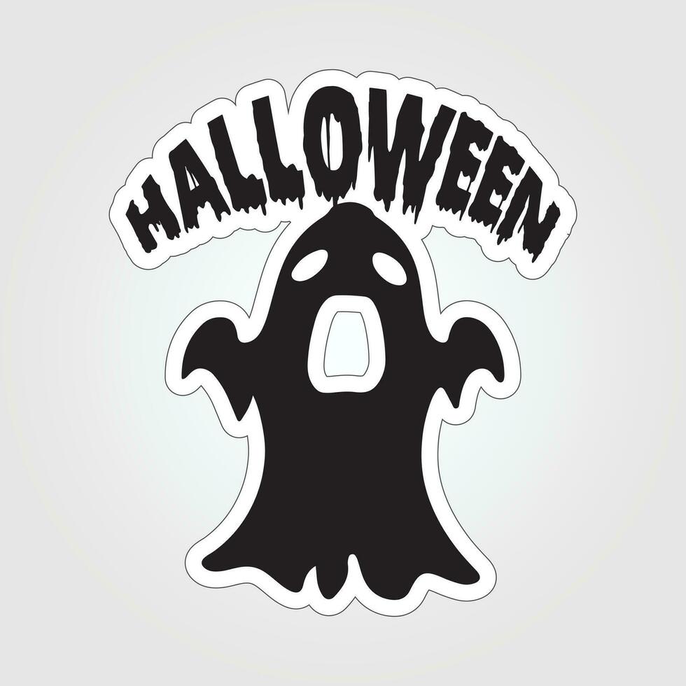 A sticker with a ghost on it, Halloween ghost cartoon character sticker vector