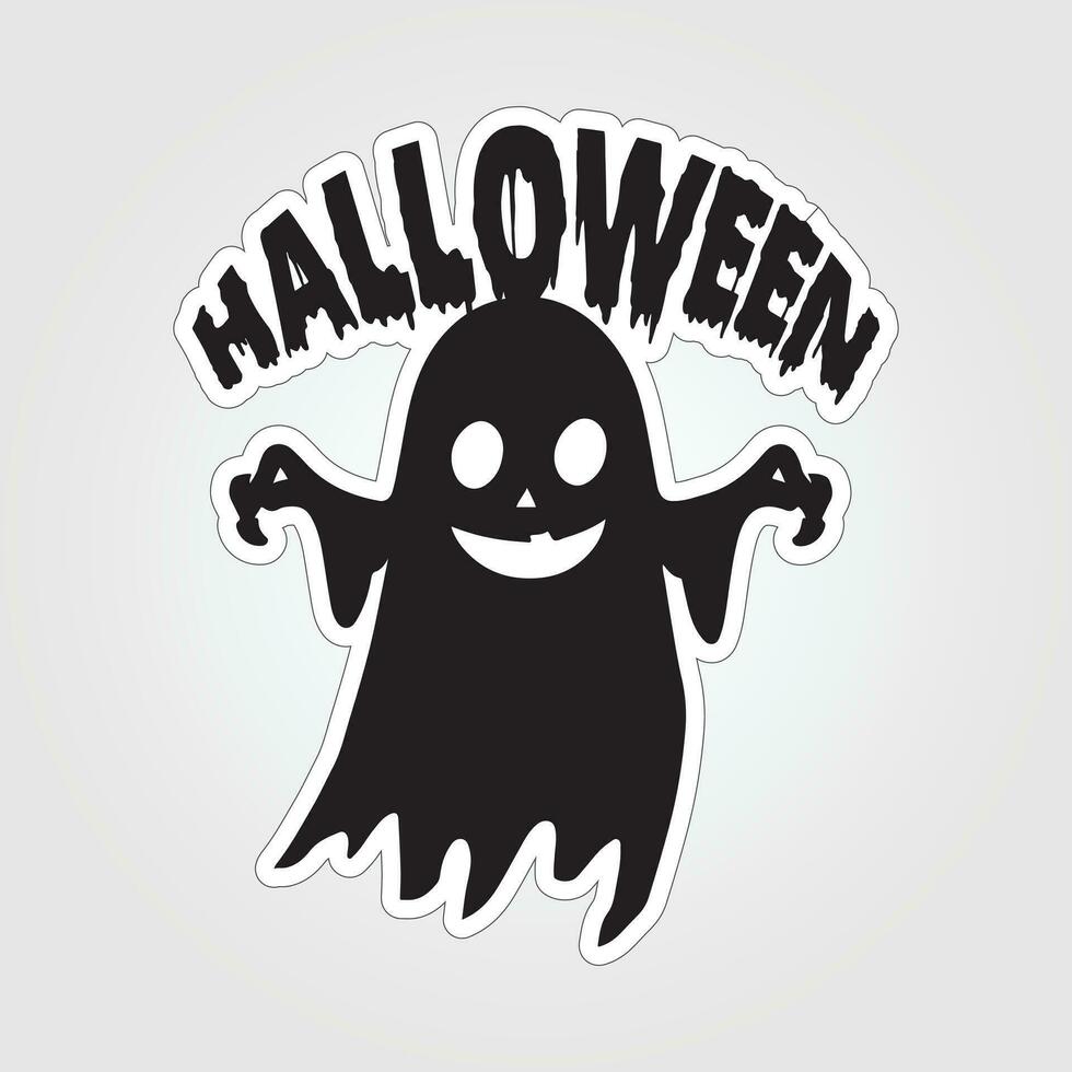 A sticker with a ghost on it, Halloween ghost cartoon character sticker vector