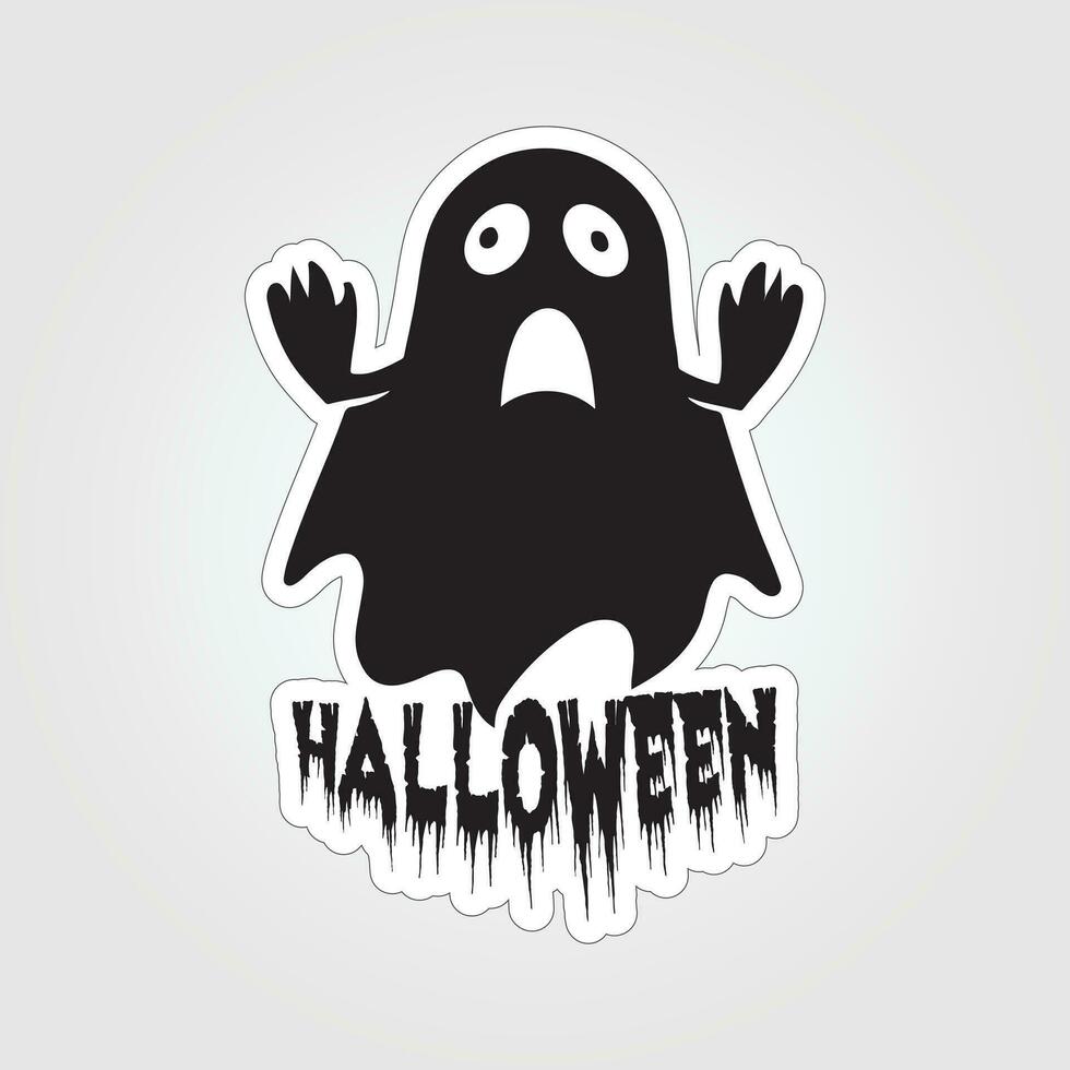 A sticker with a ghost on it, Halloween ghost cartoon character sticker vector