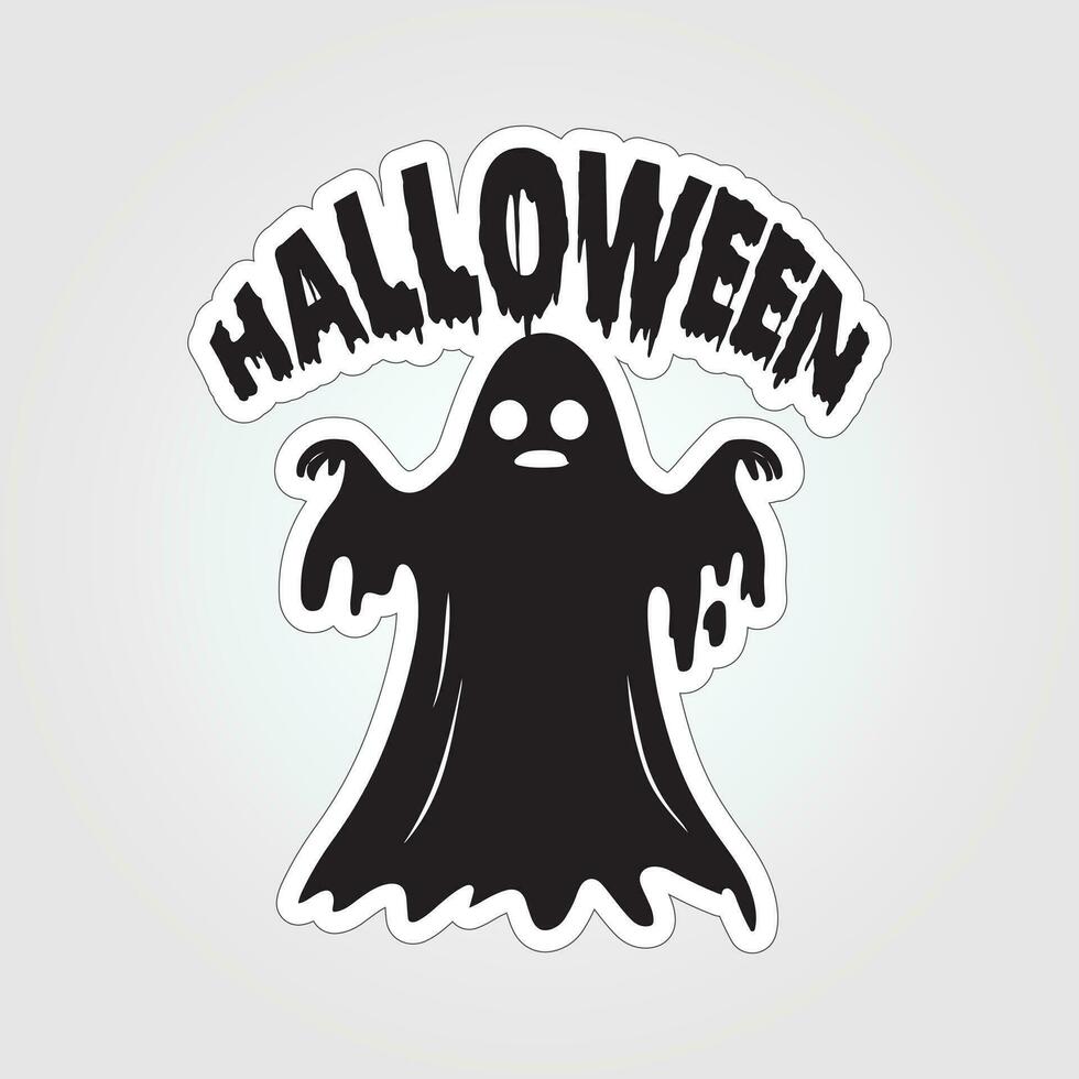 A sticker with a ghost on it, Halloween ghost cartoon character sticker vector
