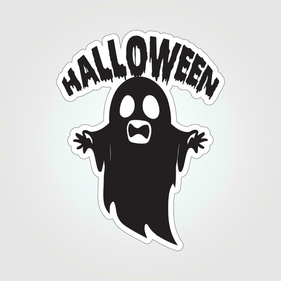 A sticker with a ghost on it, Halloween ghost cartoon character sticker vector