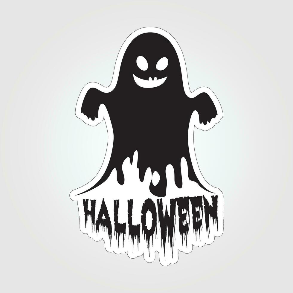 A sticker with a ghost on it, Halloween ghost cartoon character sticker vector