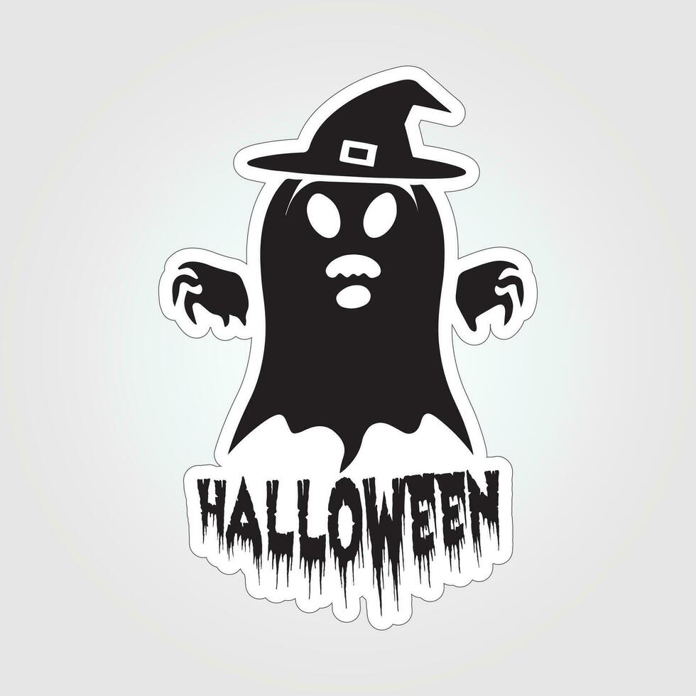 A sticker with a ghost on it, Halloween ghost cartoon character sticker vector