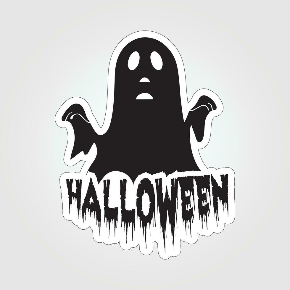 A sticker with a ghost on it, Halloween ghost cartoon character sticker vector