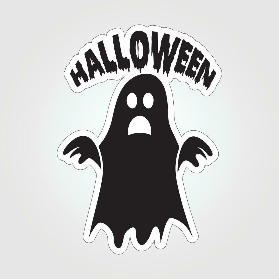 A sticker with a ghost on it, Halloween ghost cartoon character sticker vector