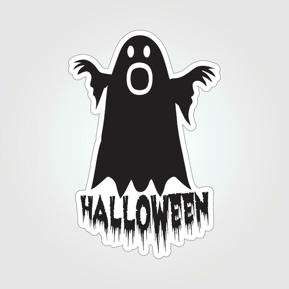 A sticker with a ghost on it, Halloween ghost cartoon character sticker vector